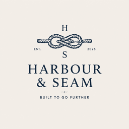 Harbour & Seam, a reef knot above the words Built to go further
